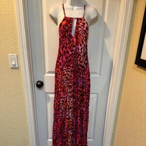 Super Sexy City Chic Pink Leopard Maxi Dress With Keyhole,